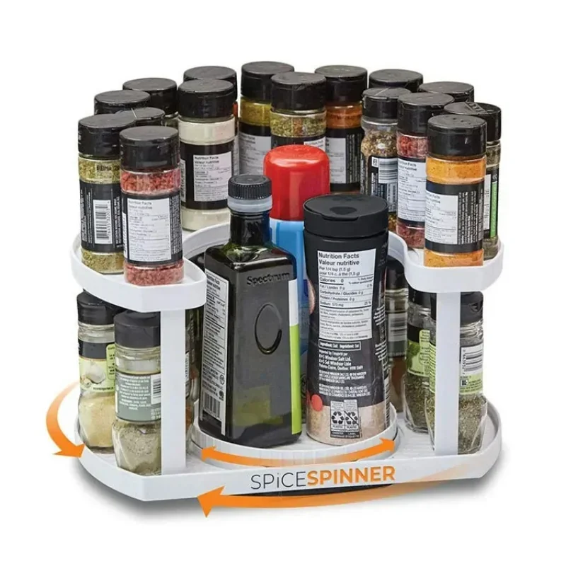 Multi-Functional Kitchen Organizer, Rotating Double Layer Spice Rack, Salt and Sugar Bottle Holder, Versatile Storage Solution