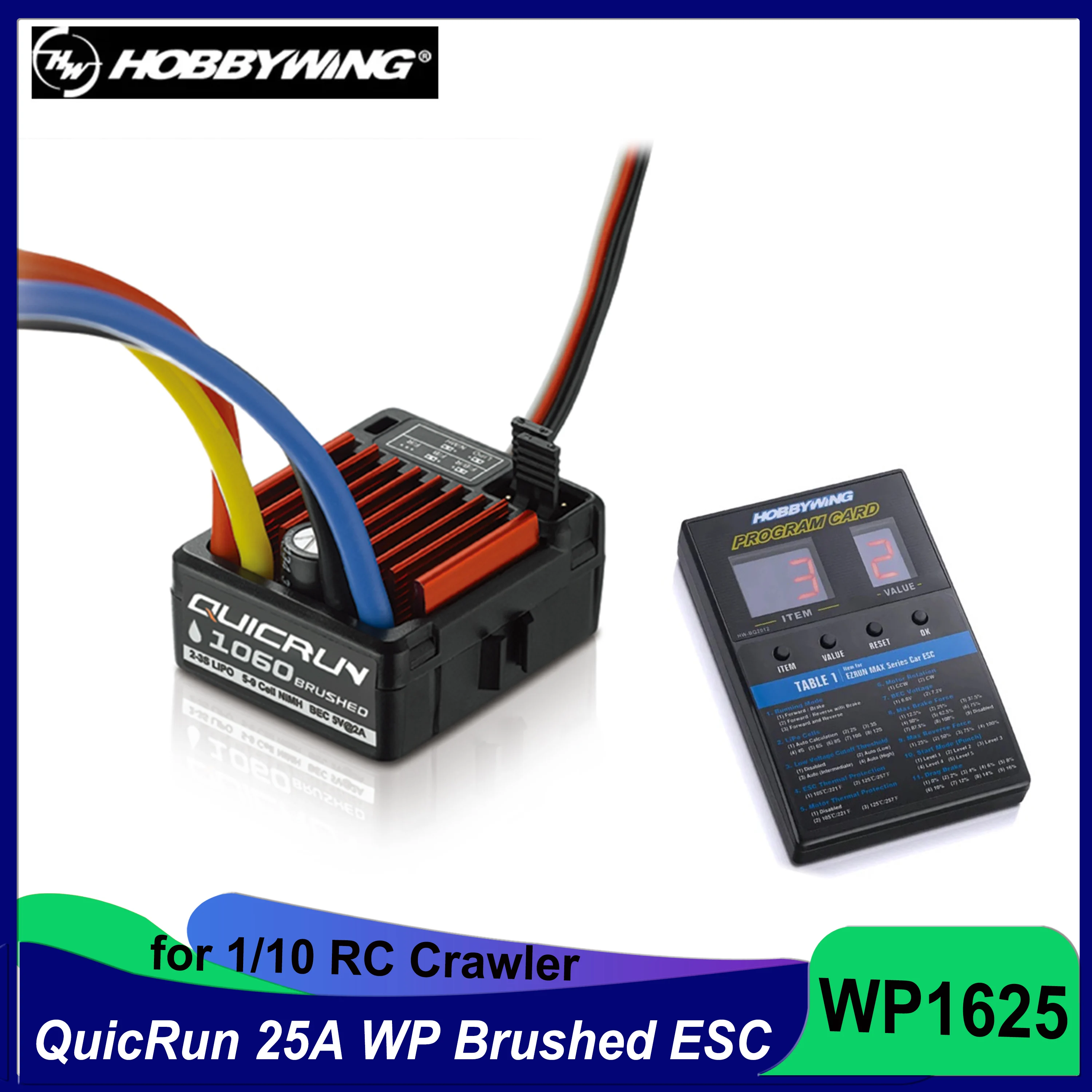 

Hobbywing QuicRun 1625 25A Waterproof Brushed ESC Electronic Speed Controller for 1/10 1/14 1/16 1/18 RC Car Buggy Truck Crawler