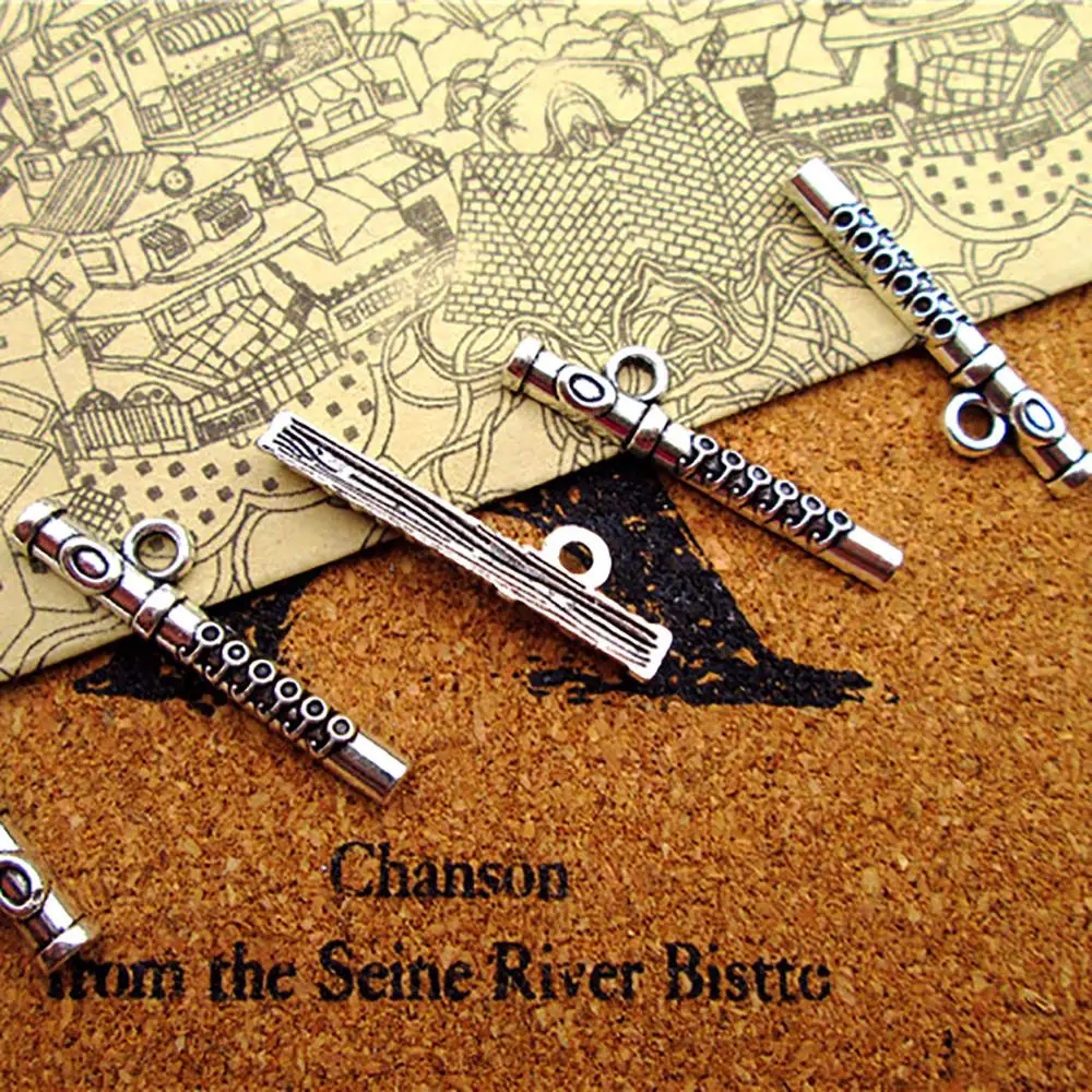 

120pcs--29mm x 7mm Flute Charms For Jewelry Making Diy Findings Antique Silver Color Alloy Pendants