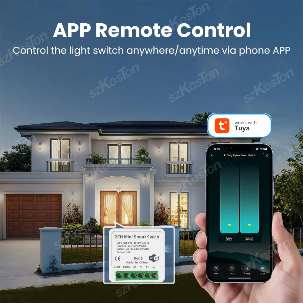 2CH Tuya WiFi Smart Switch Smart Home 16A MiNi DIY Breaker Module Smartlife APP Remote Control Timer Voice for Alexa Google