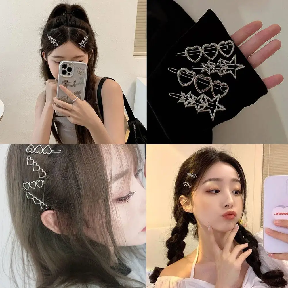 Love Heart Metal Hair Clip Hairpin Hollow Star Geometric Hair Clip For Women Hairpin Sweet Girl Headwear Y2k Hair Accessories