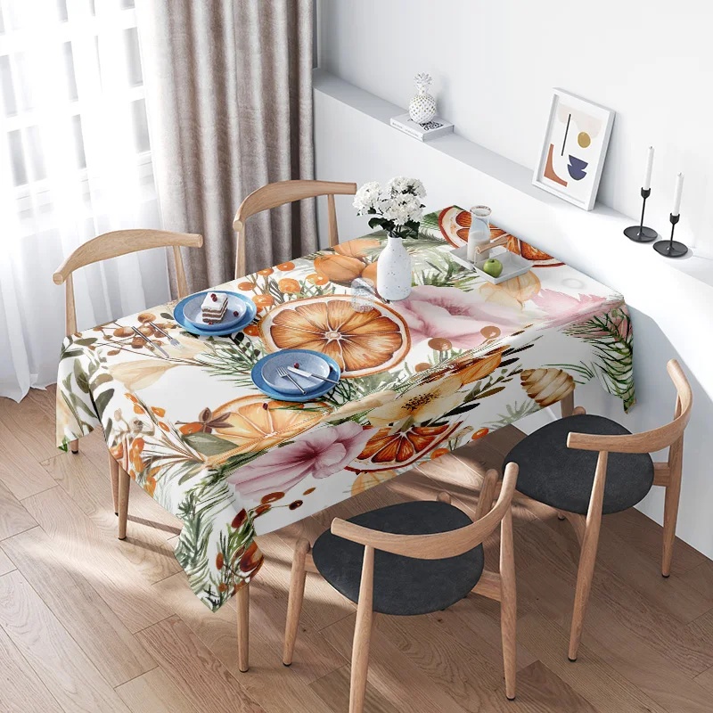 

Floral Print Tablecloth: Natural Wood Design with Cup Holders - Elegant Dining Decoration for Home Kitchen or Office Party Suppl