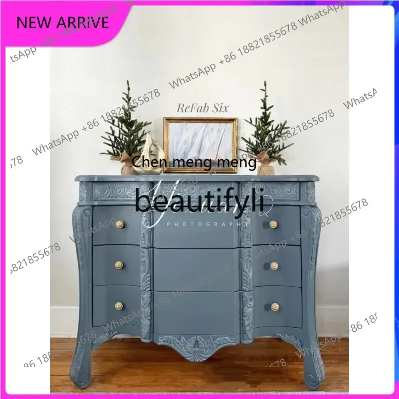 

AA85 French solid wood carved living room against the wall dining side cabinet American storage cabinet furniture customization