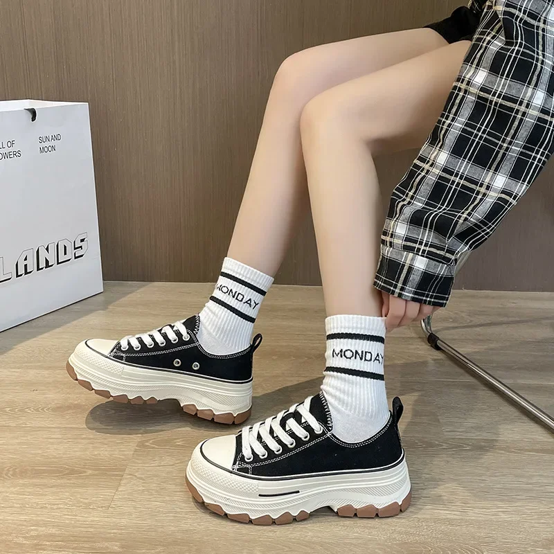 2023new Women\'s Casual Canvas Shoes High Top Canvas Boots Lace up Casual Sports Shoes Checkered Elevated Women\'s Ankle Boots