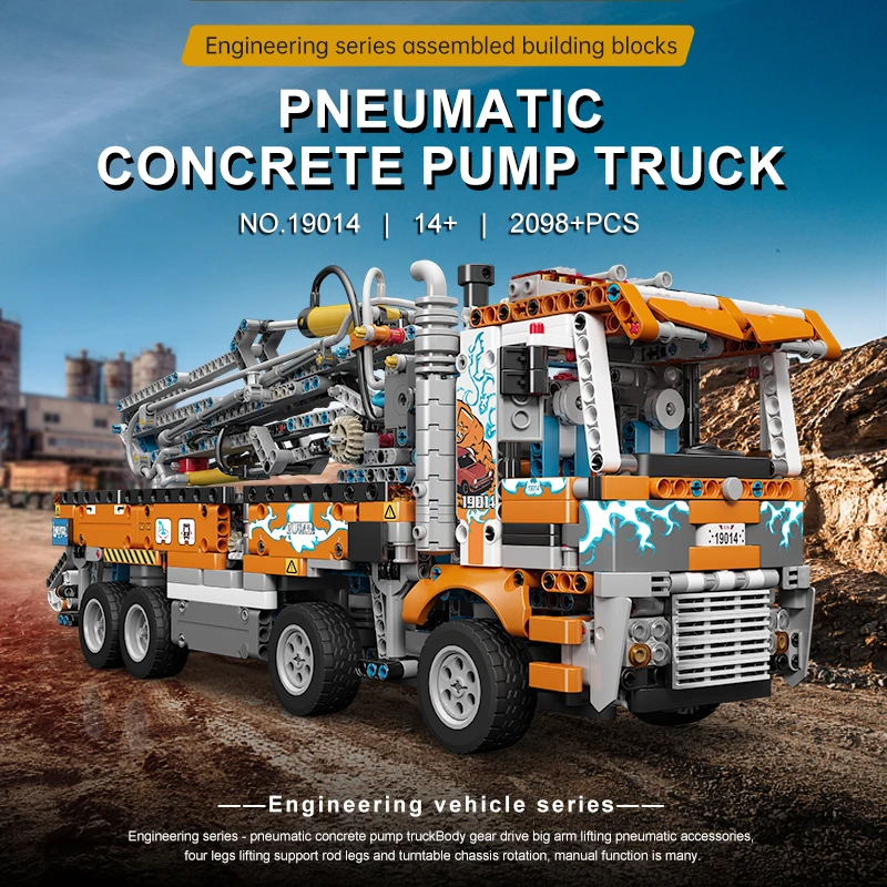 MOLD KING 19014 Heavy-Duty Tow รถบรรทุกรุ่น Building Blocks นิวเมติกรถบรรทุกคอนกรีตวิศวกรรมของเล่นสําหรับเด็กวันเกิด Gifs
