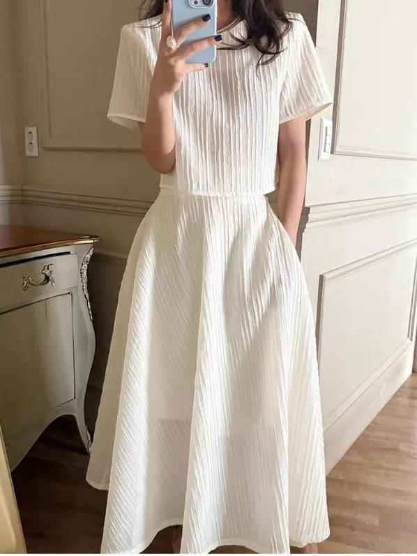 

Comfortable Fashionable Striped Loose Sleeve Top High Waist A-Line Skirt Set New Arrival Dongda Gate Women's Outfit
