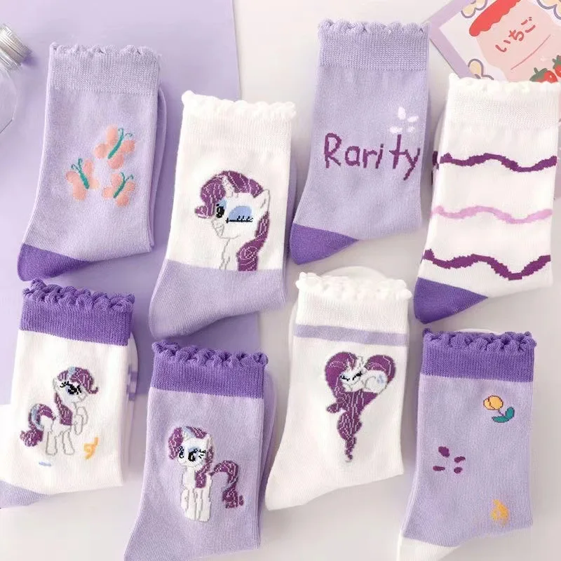 8 pares de calcetines Kawaii My Little Pony Twilight Sparkle Anime dibujos animados algodón transpirable niños princesa calcetines de tubo medio regalos regalo