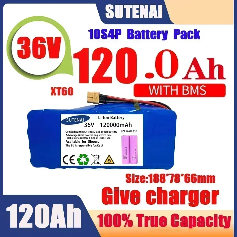 

Original 36V battery 10S4P120Ah battery pack 500W high power battery 42V 120000mAh Ebike electric bike BMS+42V2A Charger