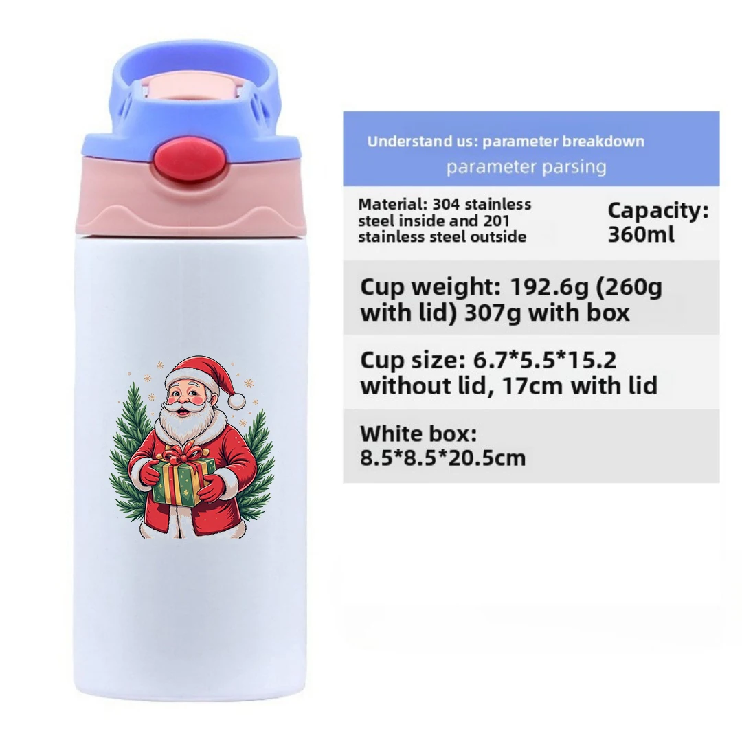 Geïsoleerde beker van roestvrij staal 304 + kinderrietjesbeker Kerstman geschenkdoos Cartoon Edition Essentiële kerstbeker voor kinderen