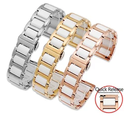 Watch Band Ceramic Bracelet in Stainless Steel Watchband Strap White Women Man Fashion Wristwatches 12 13 14 15 16 17 18 20 22mm