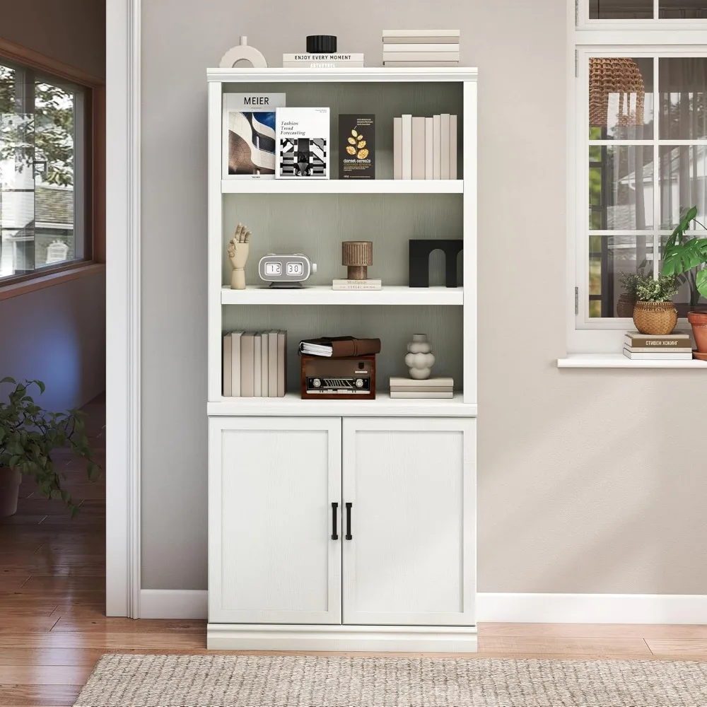 70 inch tall bookcase with doors, library office bookshelf with adjustable shelves, floor standing storage cabinet for bedroom l