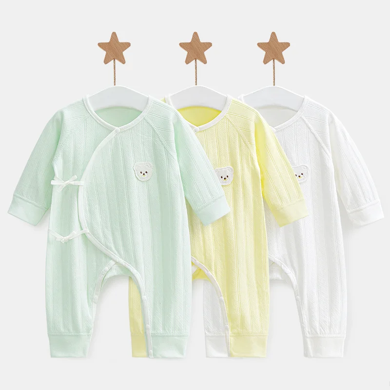 

Newborn Baby Romper 0-8M Cotton Onesie with Belly Protection Boneless sewing Breathable Jumpsuit Tie Closure for Easy Dressing