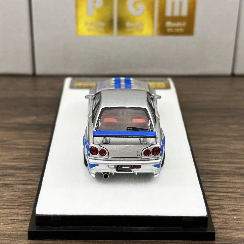 Newly Stocks PGM 1:64 Diecast Fully Opened GTR R34 Z-TUNE Fast and Furious Silver Blue Stripe Color In 2024