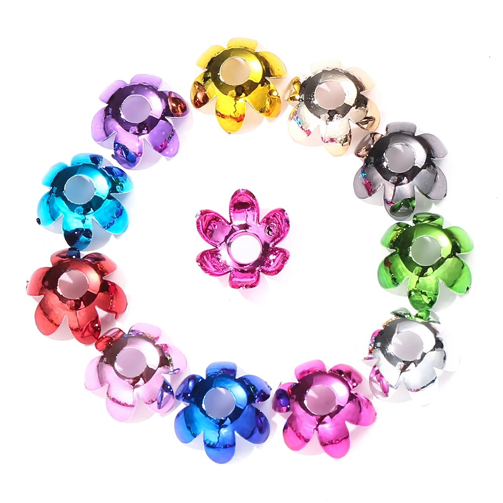 20 Stück gemischte Farben 16mm Acryl-Blumenperlenkappen, glänzende, bunt plattierte Blumenform-Abstandsperlen für DIY-Schmuckherstellung – Detail 6