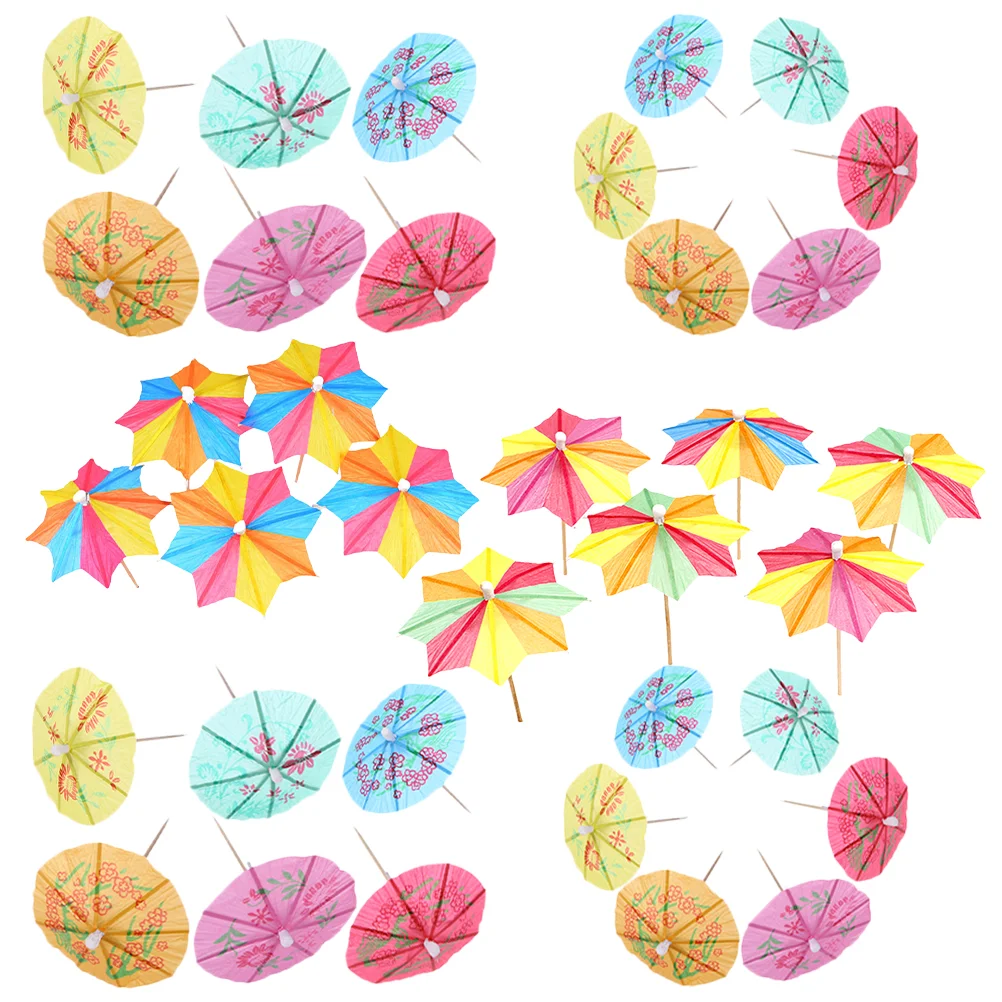 70 Pcs Cocktail Umbrella Sticks Picks For Drink Cupcake Topper Baby Paper Wood Hawaiian Decorations