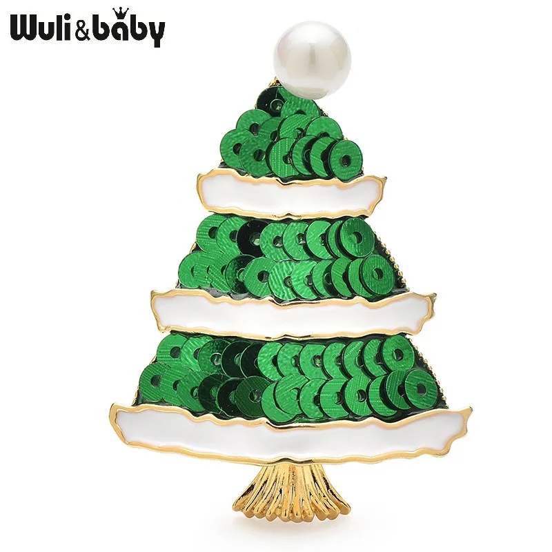 Wuli & baby Nieuwe Shining Kerstboom Broches Voor Vrouwen Mannen Hoge Kwaliteit Groen Nieuwjaar Bomen Broche Pins Geschenken