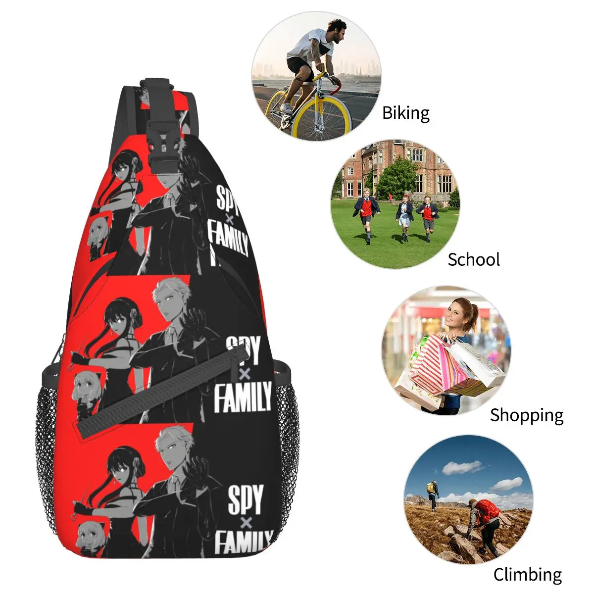 Spy X Família Anime Crossbody Sling Sacos para Homens Mulheres Saco de Peito Yor Briar Loid Mochila de Ombro Mochila Caminhadas Viagem Camping