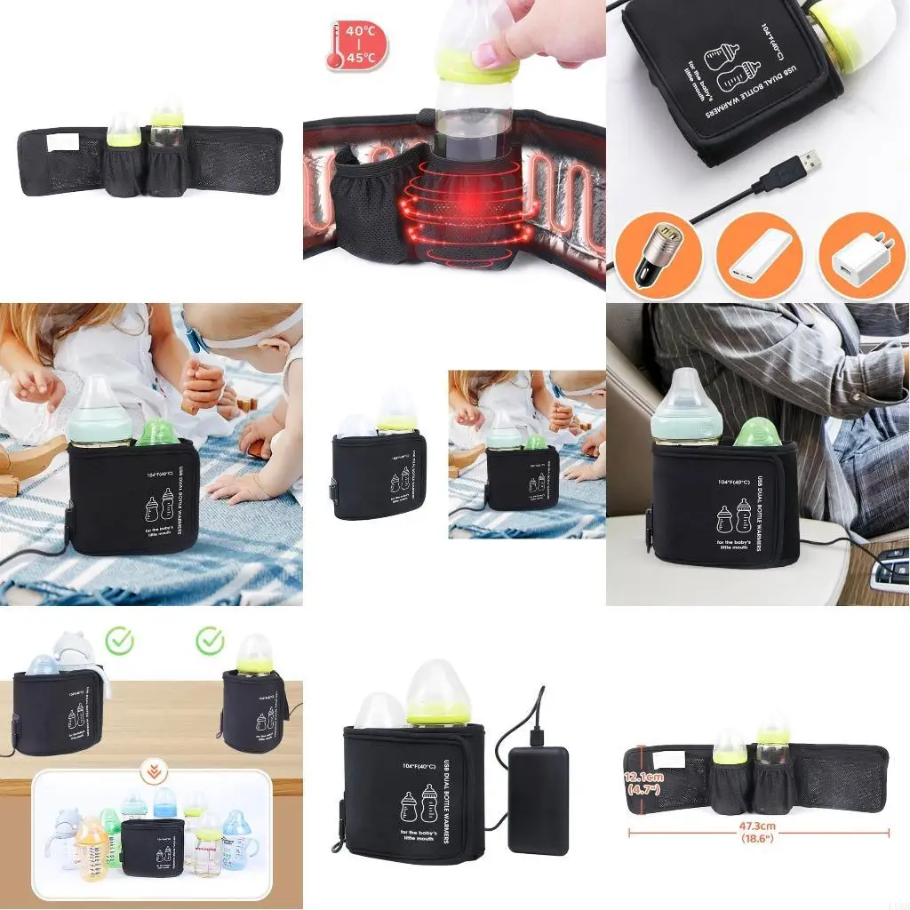 

USB Travel Double Bottle Warmer Multifunctional Constant Temperature Cover Case L8RB