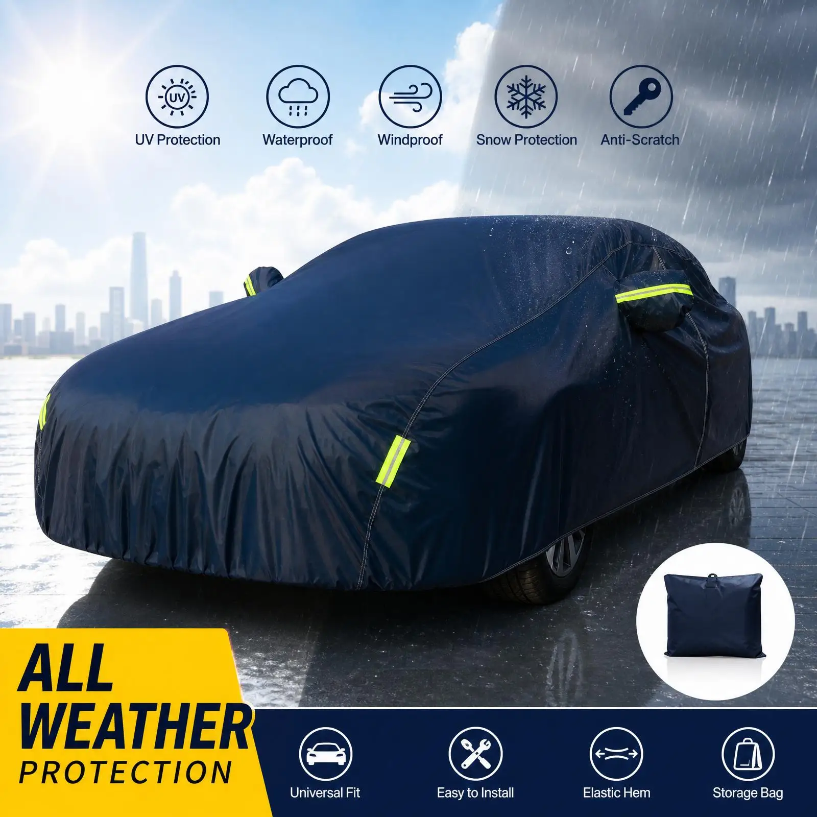 Copertura Universale per Auto XL XXL, per SUV e Berlina, Protezione Completa da Sole e Neve, Copertura Auto con Protezione UV, Design con Cerniera, Copertura per Auto