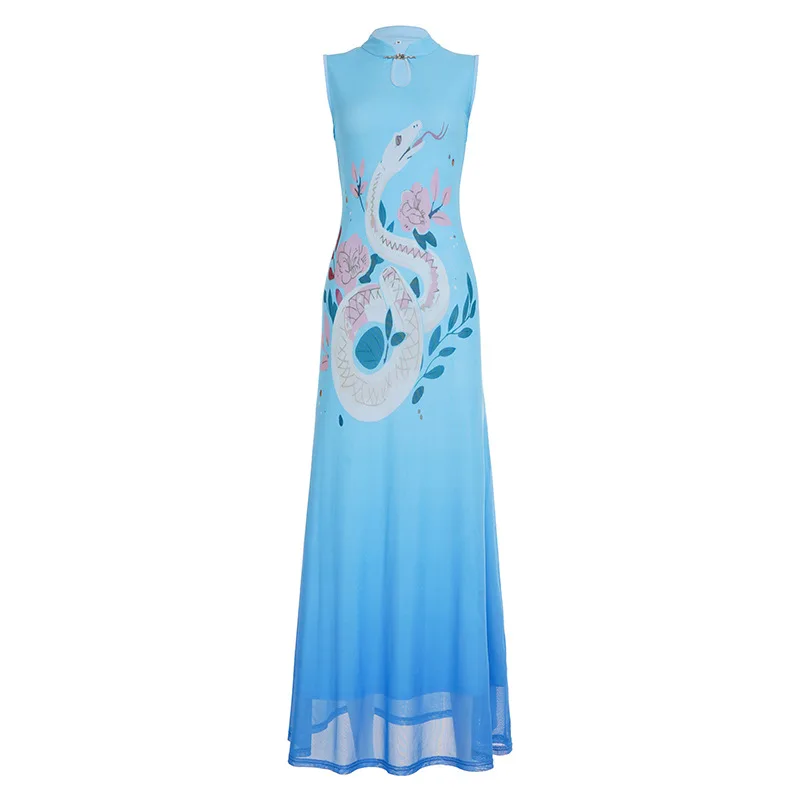 

Fashion Chinese Style Improved Cheongsam Skirt Sleeveless SlimminLong Dress for Women Classical Purple Printed Dress 2026 Summer