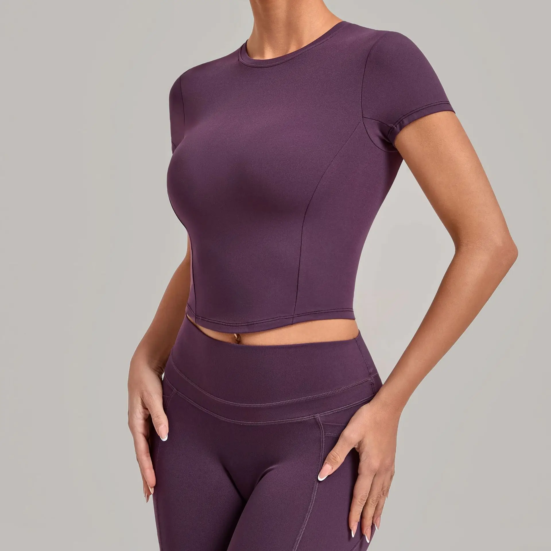 夏用半袖ヨガトップ高伸縮速乾コンプレッションフィットtシャツ女性用アウトドアスポーツランニングフィットネスウェア