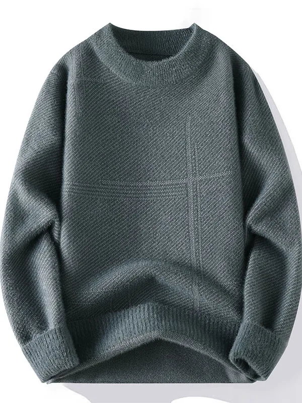 Men's Thiened f-High Collar Sweater Autumn Winter New Sle Casual Versatile Warm  Knitted irt Fake  Fur