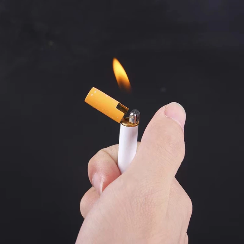 Mini Grinder LighterClassic Open Flame Cigarette Shape Smoking Lighter Recyclable Inflatable Lighter Fun Gadgets Gift Collection