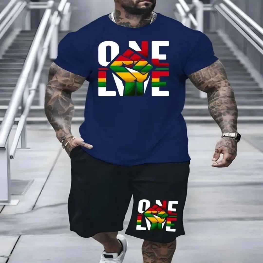 2025 New 3D Printed Men's Short-Sleeve Shirt and Shorts Set Summer Casual Breathable Quick-Dry T-Shirt Outdoor Sports Shorts