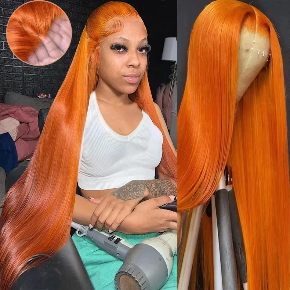 Colored Orange Ginger Wig Human Hair Glueless Straight Ginger Lace Front Wigs 4x4 5x5 Hd Lace Wig 13x6 Human Hair Ready To Wear