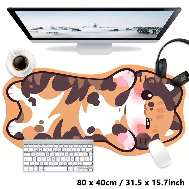 VIKAMA Cute Cartoon Black Cat Shaped Mousepad Purple Border Irregular Waterproof Non Slip Oversized Computer Desk Mat