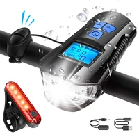 Juego de luces para bicicleta, faro para bicicleta con bocina y velocímetro, odómetro, luz delantera y luz trasera recargable por USB