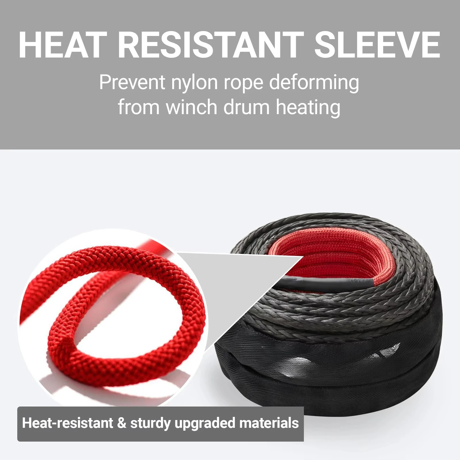 Black Synthetic 3/8 X 80ft Winch Cable, 24,000 lb Winch Cable Protector with Hook, for 4WD SUV Truck