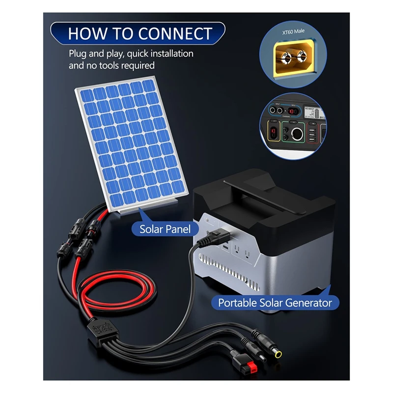 4-In-1 Solar Panel Connector Extension Cable Splitter for Anderson Connector DC Adapter Power Plug XT60 Female Conn