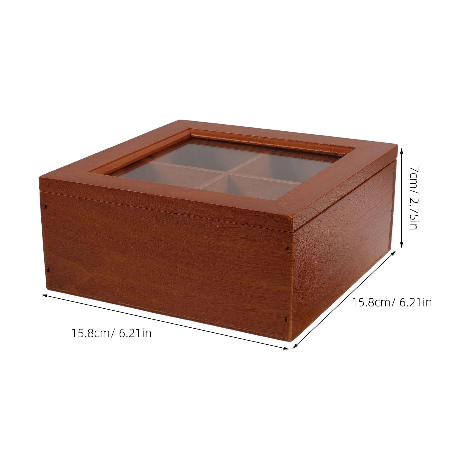 4 Compartment Solid Wood Storage Box Vintage Glass Lid Jewelry Organizer Case Rustic Wooden Display Chest For Trinkets Rings