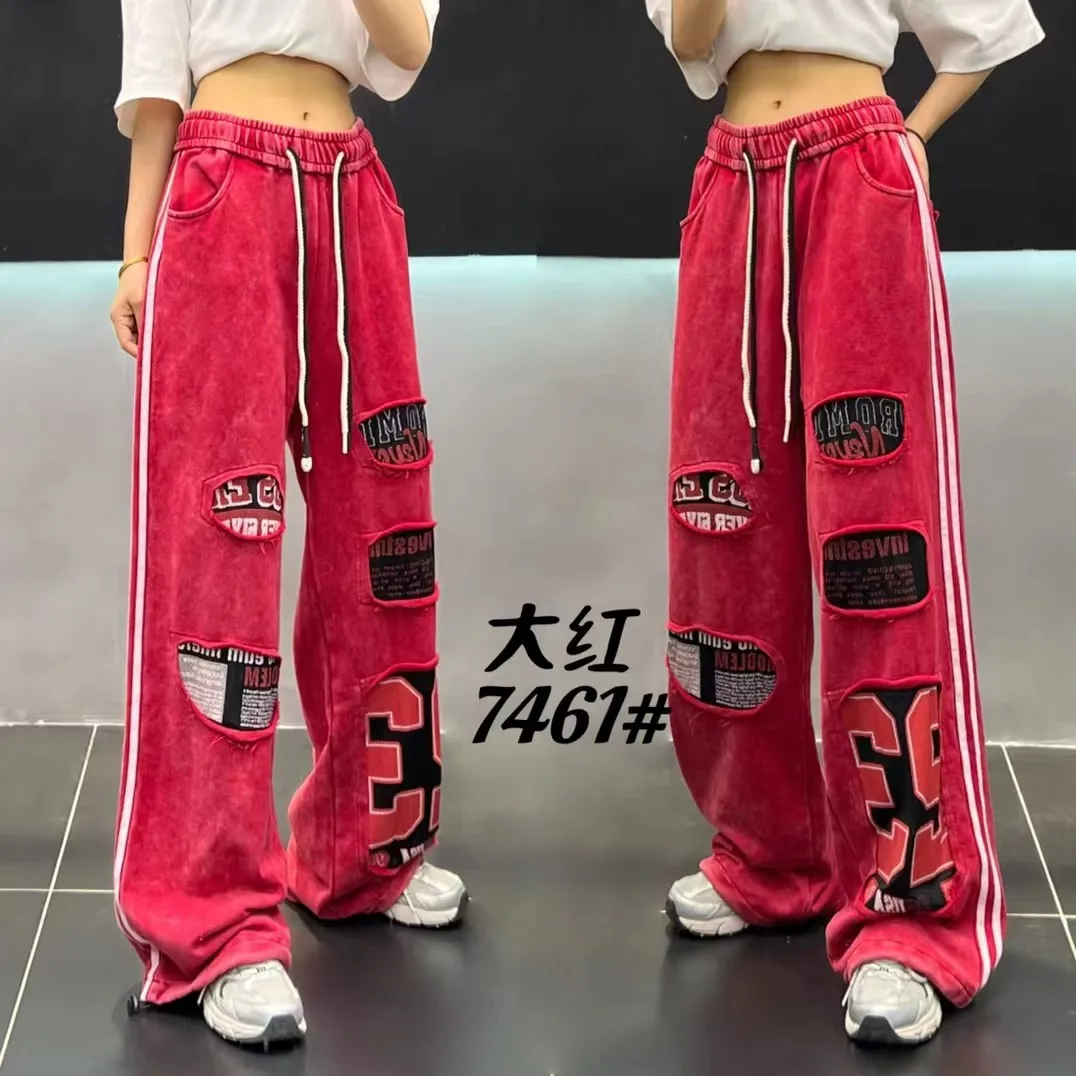 Striped decorative casual pants Elastic Waist 2025 Autumn New Fashionable Loose Pants for Women and Draped Straight Leg Pants