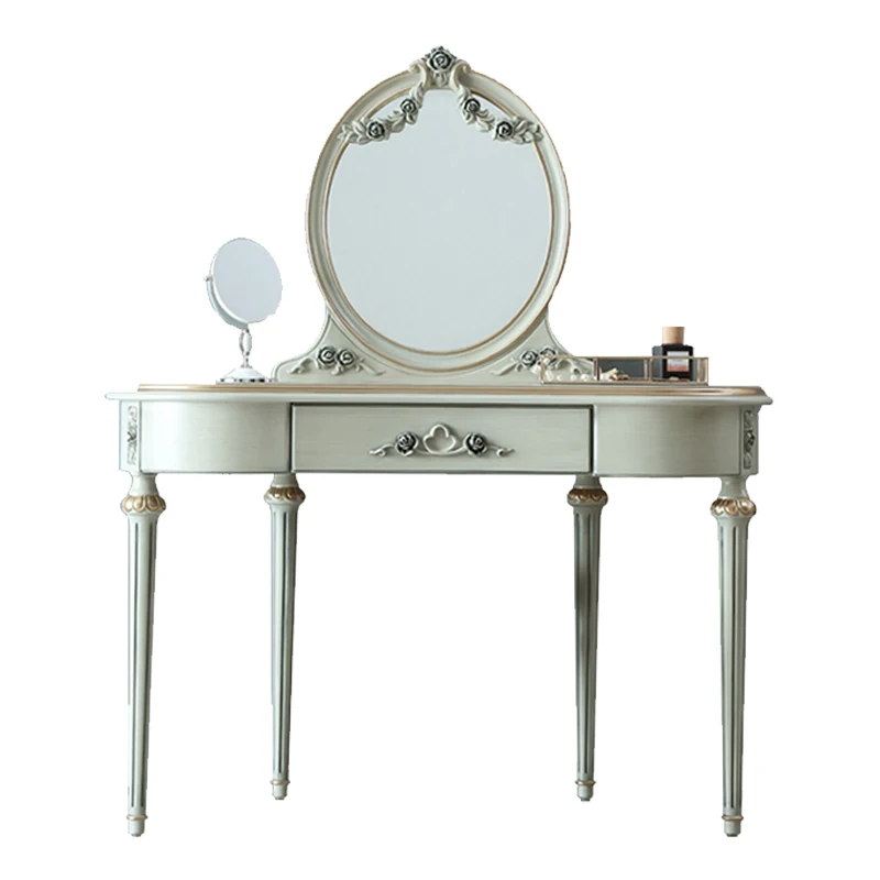 

French light luxury solid wood carving flower dresser European small makeup storage cloakroom dresser