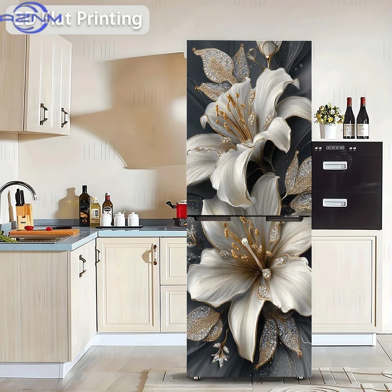 A Luxurious Platinum Lily And Diamond Decoration Sticker - Wall Sticker, Suitable for Wall And Refrigerator Stickers, Modern K