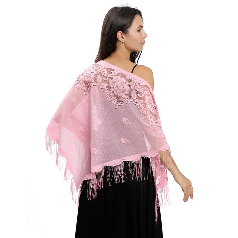 Elegant Women Triangle Lace Embroidered Evening Dress Shawl Wedding Bolero Shawl Hollow Ladies Shrugs Party Tassel Shawls