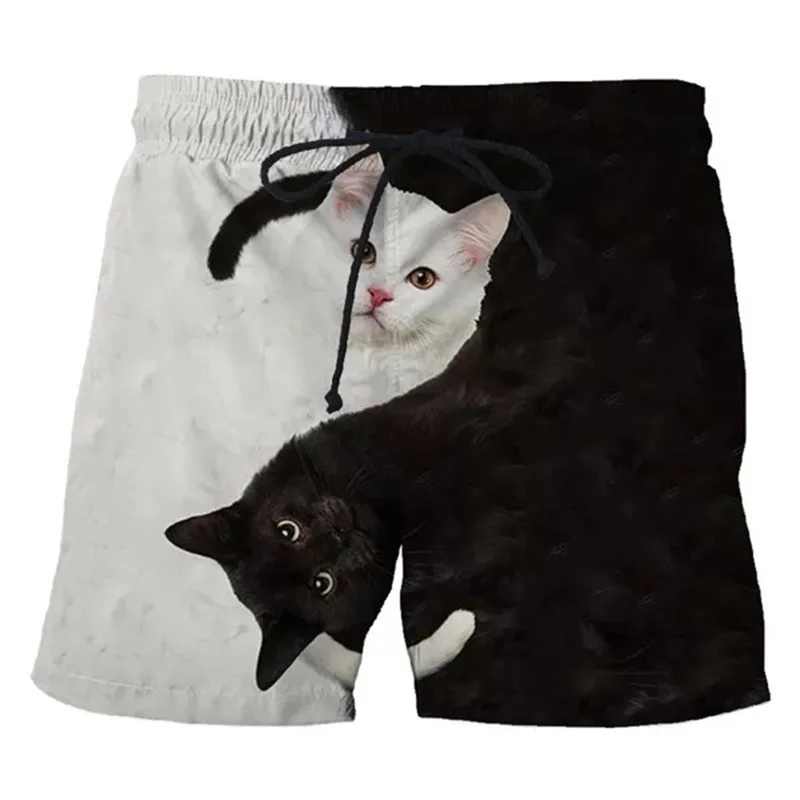 New Style Fashion Cute Cat Graphic 3D Printed Board Shorts For Men Casual Unisex Funny Animal Beach Swimming Shorts Men's Trunks