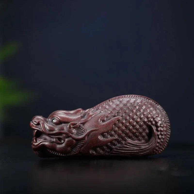 Purple Clay Fish Transformed Dragon Tea Pet Retro Exquisite Miniatures Tea Figurine Play Toys Tea Statue Ornaments Workmanship