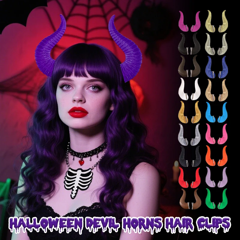Devil Horns Cosplay Horns Hair Clip Witch Hairpin Halloween Devil Demon Horns Headwear Women Gothic Cosplay Props