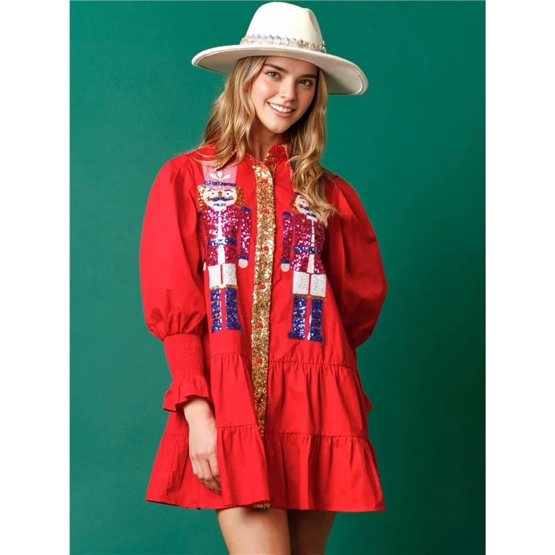 ABRT-Womens Costume Nutcracker Shirt Dress  Holiday Santa Sweatshirt Sweater Mini Dress