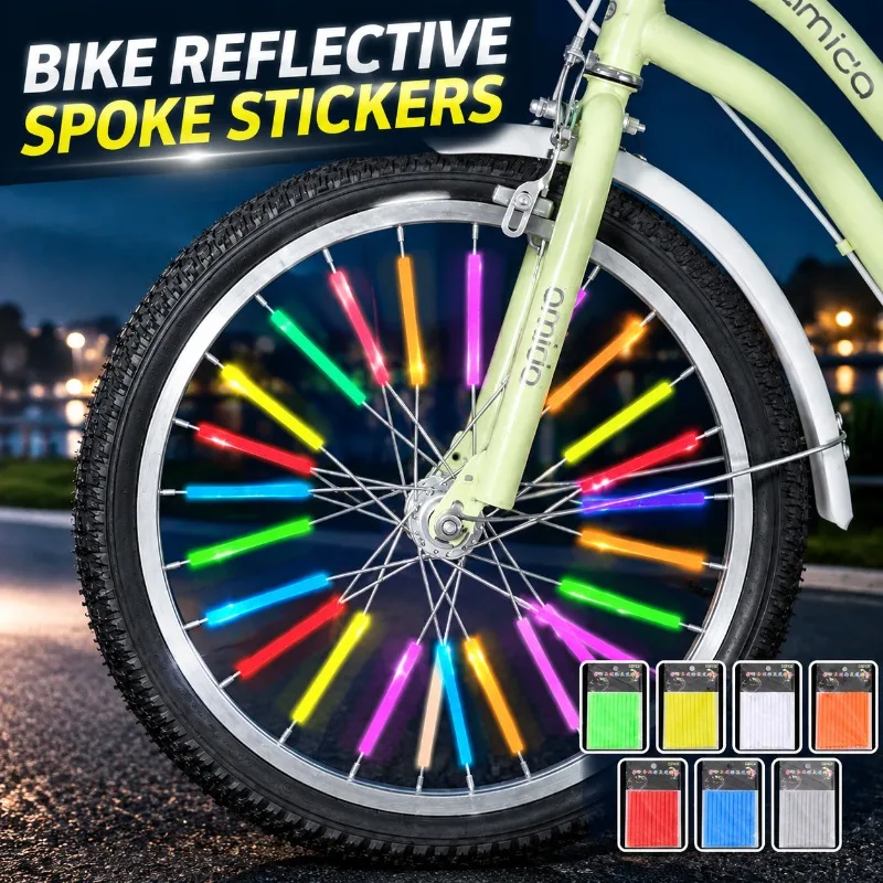 Autocollants réfléchissants pour rayons de vélo, clips pour câbles de roue, autocollants d'avertissement, bandes réfléchissantes de sécurité pour le cyclisme nocturne, pour jantes de vélo, utilisation nocturne.