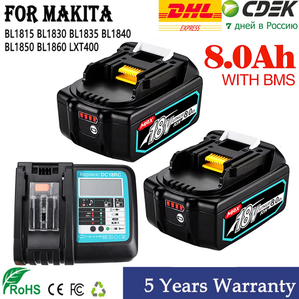 

BL1850B for Makita 18V Battery 6Ah Lithium ion Replacement BL1860B BL1860 BL1850 Rechargeable Power Tool Battery DDF486 DF488