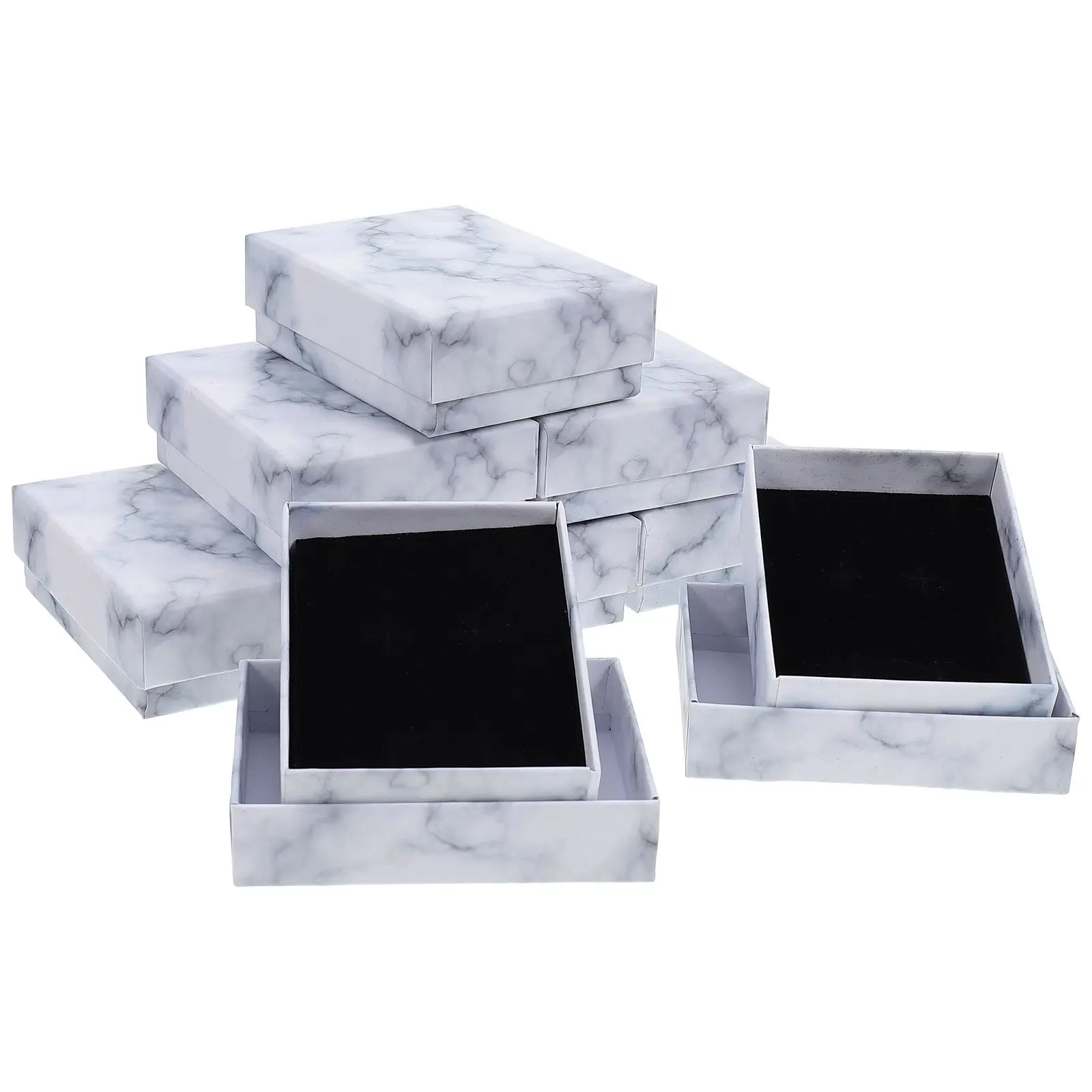 

8 Pcs Marble Jewelry Box Durable Paper Material Storage Case for Earrings Necklaces Travel Photography Props Display