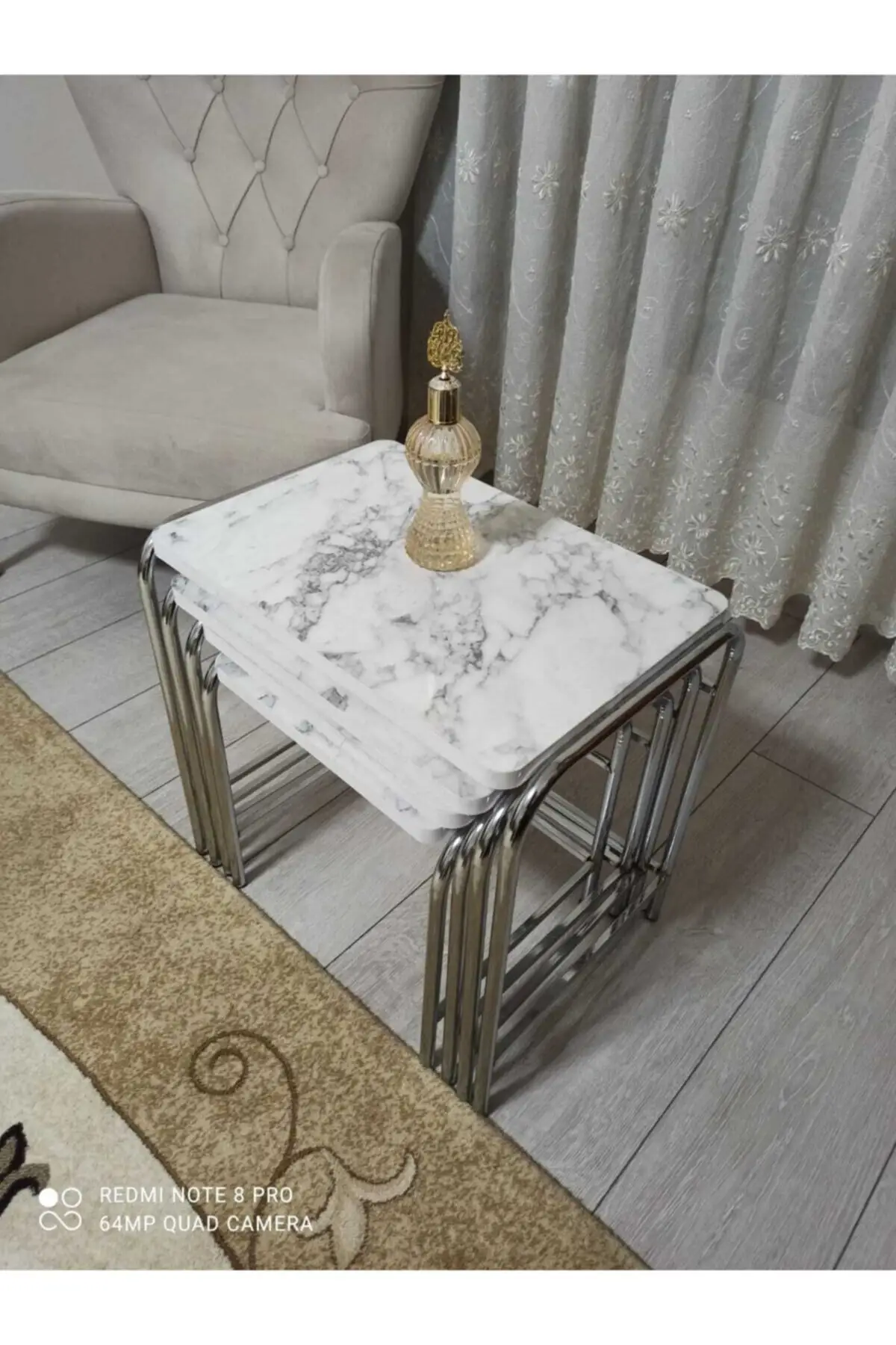 DOLBOVI 4 PCs Metal Foot Zigon Coffee Table White Marble Coffee Table