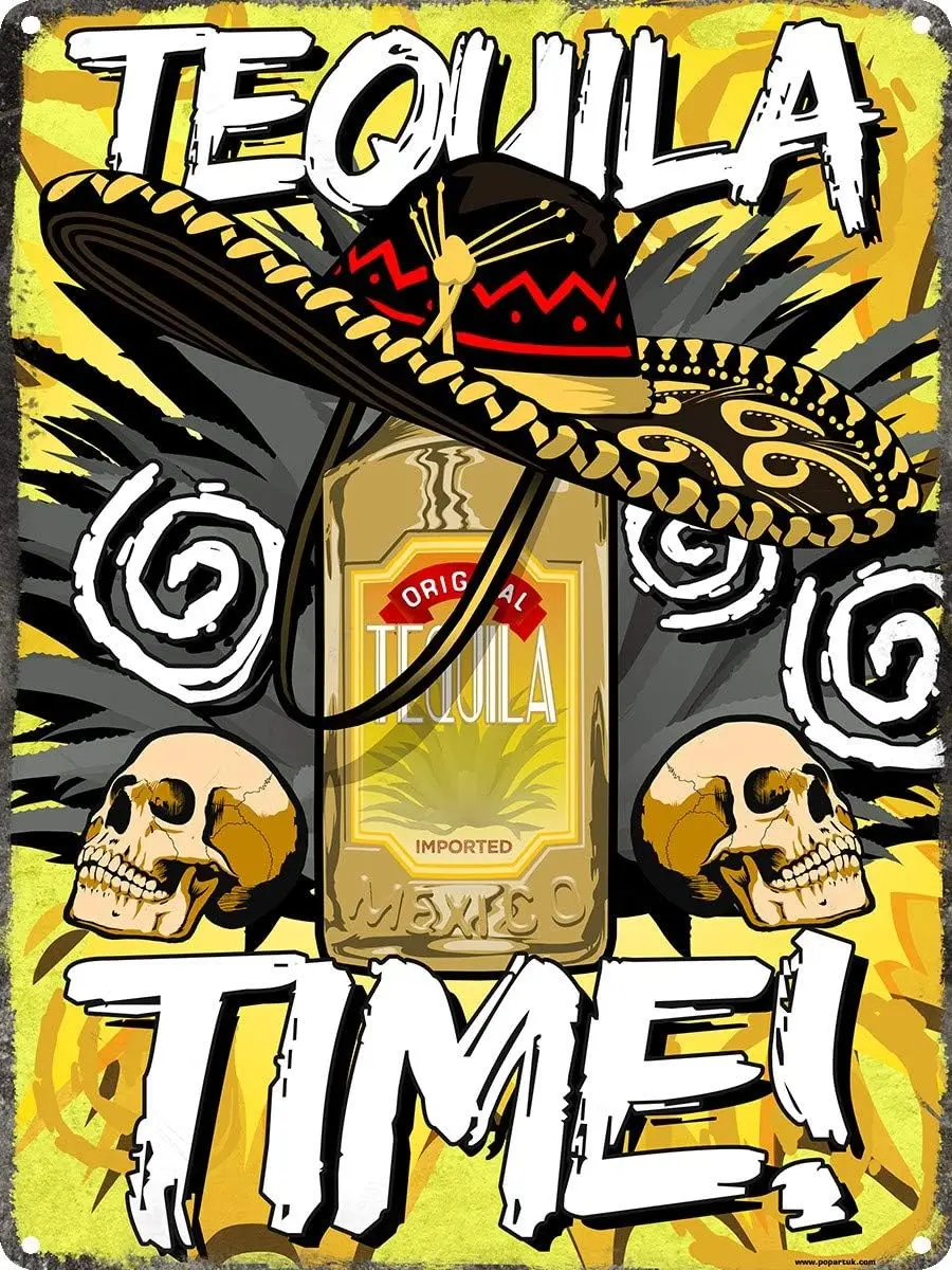 Panneau en métal Tequila Time, décoration murale « Mexican Madness» pour jardin, patio, salle de sport, ranch, cave à vin intérieure - en aluminium