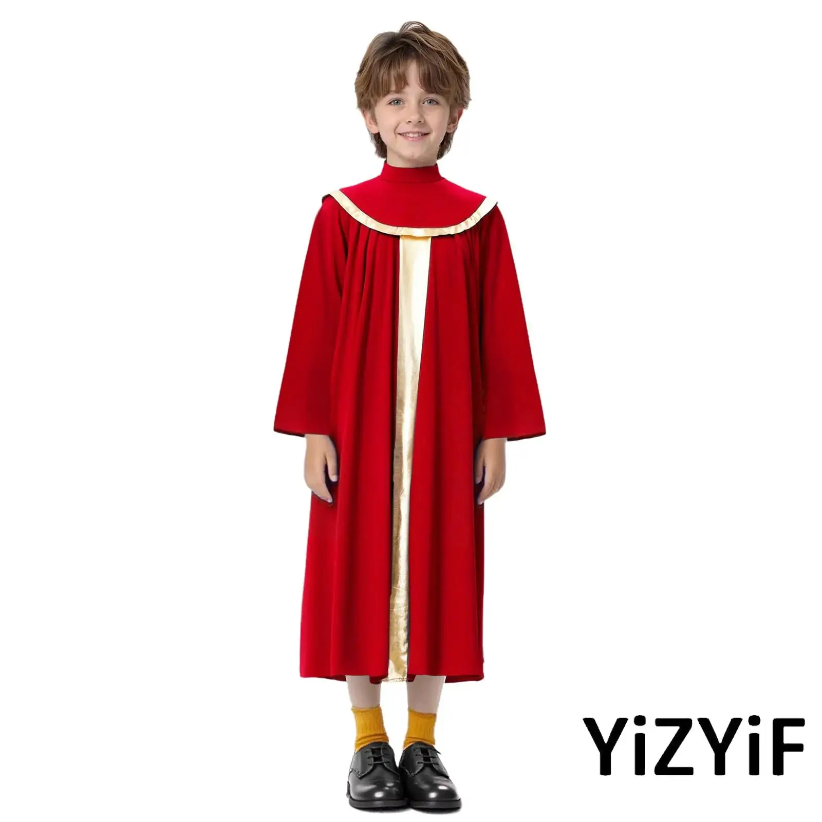 

Детский халат для хора для мальчиков и девочек, танцевальный костюм с длинными рукавами и невидимой молнией сзади, металлическое лоскутное литургическое платье