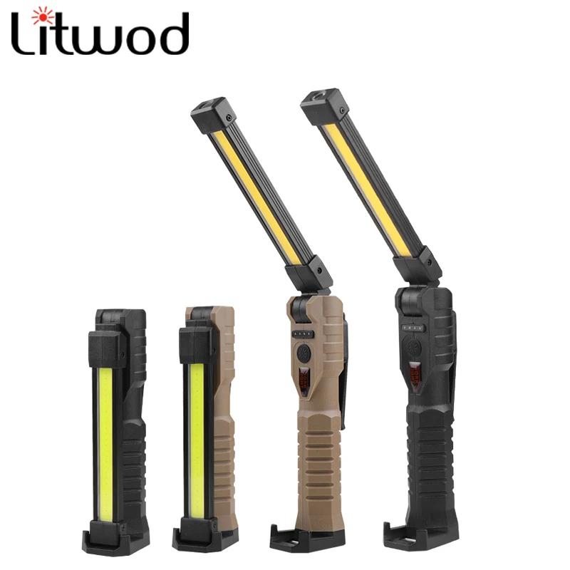 

COB LED Camping Torch Flashlight USB Rechargeable With Built-in Battery 1200 mAh Set Multi Function Folding 3 Modes Work Light