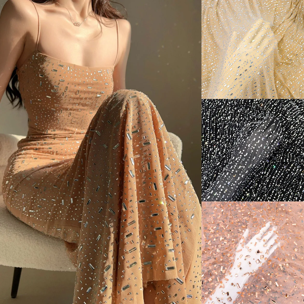 High-quality complexion Sparkly diamond stretch spandex gauze tulle Net yarn wedding dress, gown, performance wear fabric